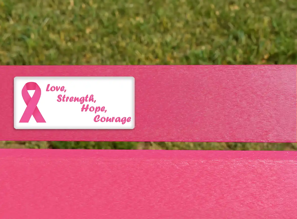 PET-G Inlay corner plaque for Cancer Awareness Bench