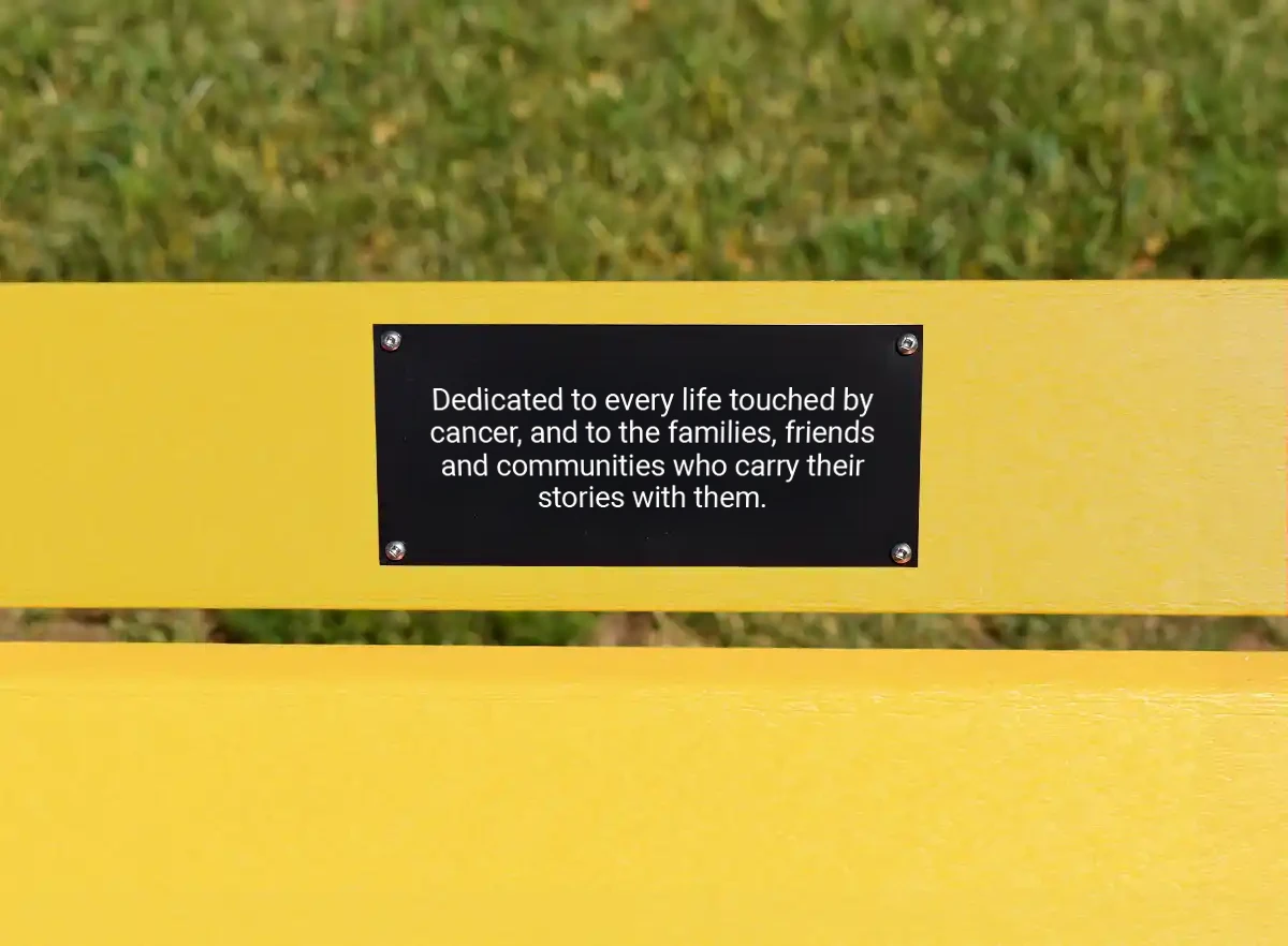 Engraved trophy plaque for personalized Cancer Awareness Bench