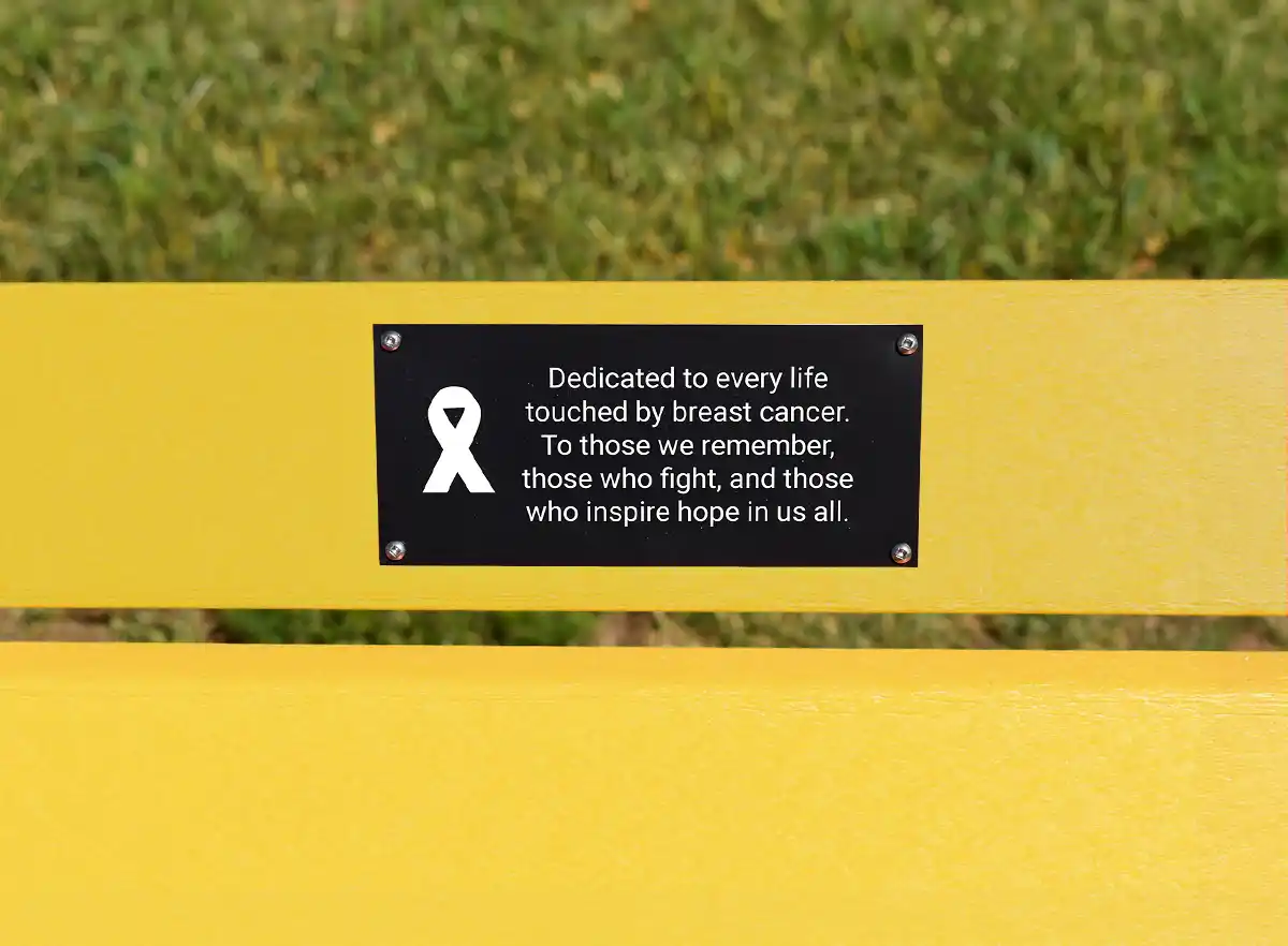 Engraved trophy plaque for personalized Cancer Awareness Bench