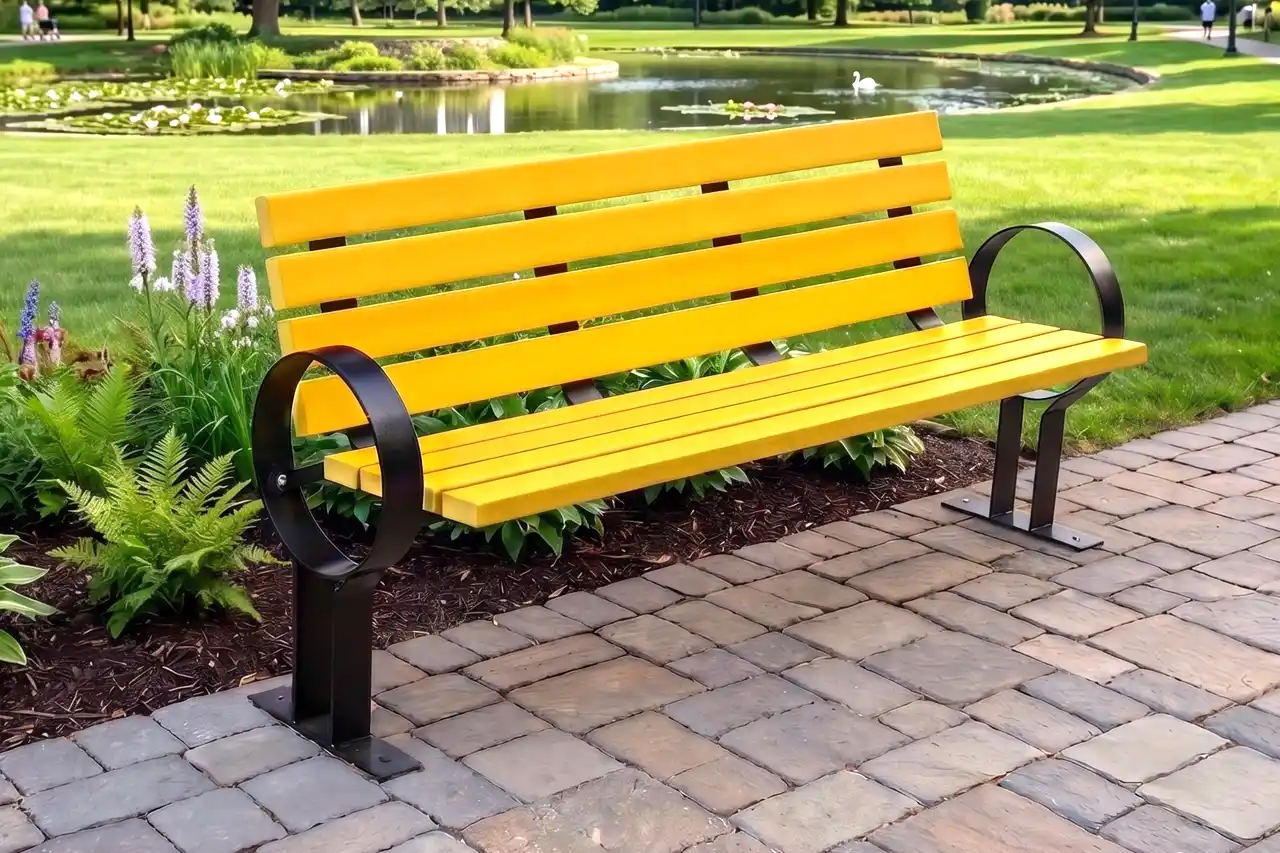 Yellow Waterfront Cancer Awareness Bench