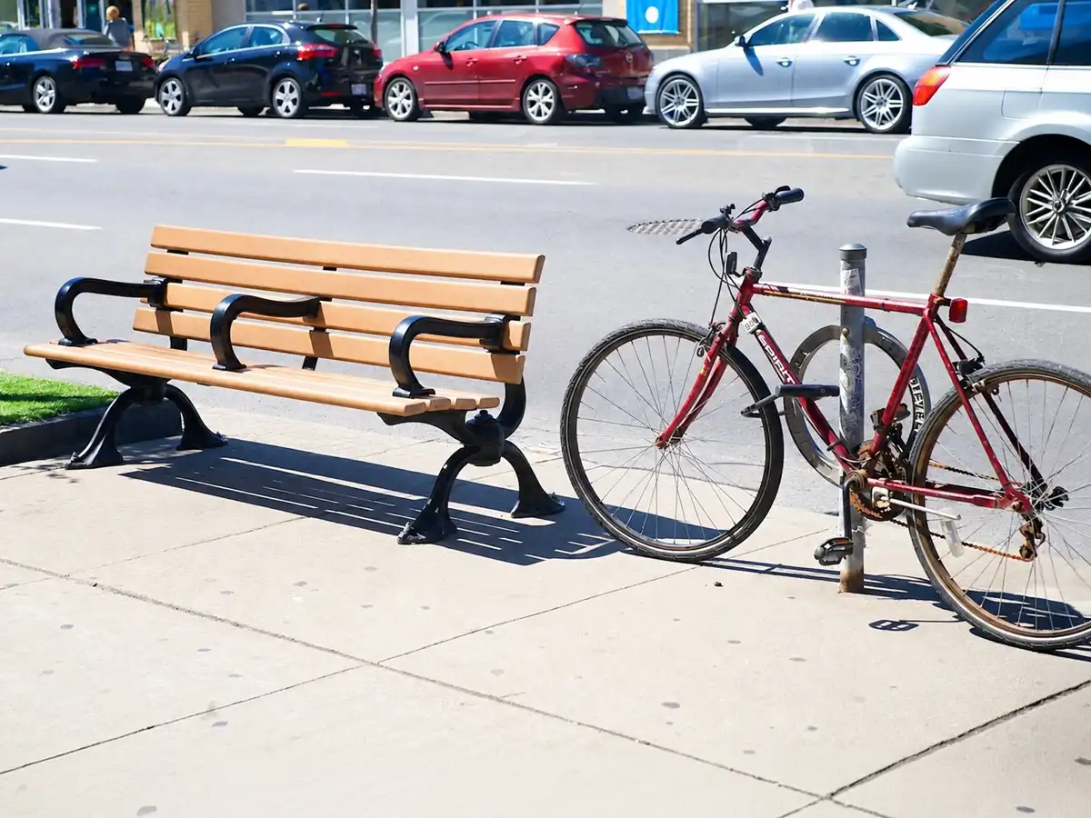 Canadian-made site furniture in a municipal streetscape