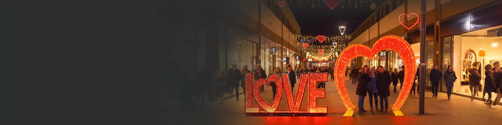 Valentine's Display collection for malls and public spaces featuring heart shaped decor.